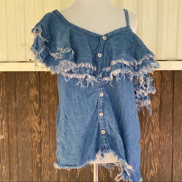 Blank NYC Tops - BLANKNYC making wave distressed one shoulder top S